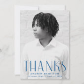 Moderne Eenvoudig blauw foto-Afstuderen Bedankkaart (Voorkant)