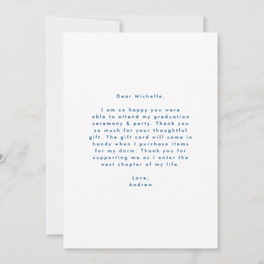 Moderne Eenvoudig blauw foto-Afstuderen Bedankkaart (Achterkant)