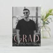 Moderne Eenvoudig Blush Photo Graduation Party Kaart (Staand voorkant)
