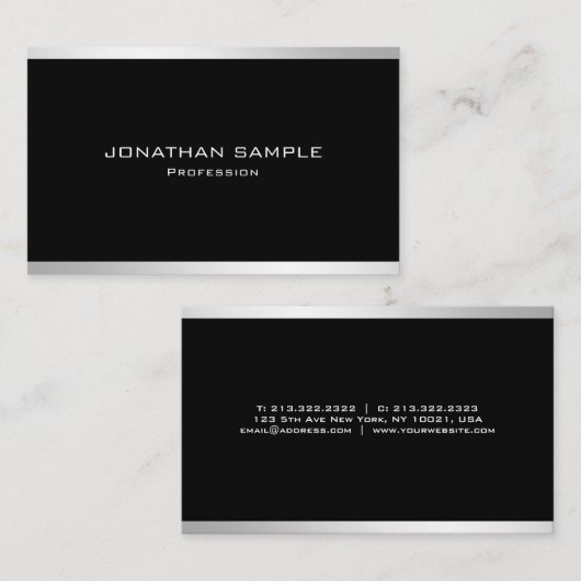 Moderne, eenvoudig design elegant Silver Visitekaartje (Voorkant / Achterkant)