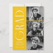 Moderne Eenvoudig Geel 3 Foto Afstuderen Aankondiging (Voorkant)