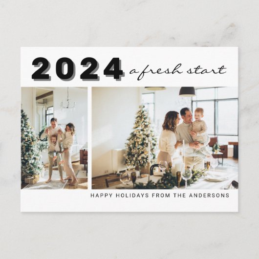 Moderne Eenvoudig Jaar Een nieuwe start Twee Fotov Briefkaart (Voorkant)