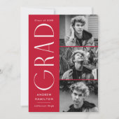 Moderne Eenvoudig Rode Foto GraduPartij 3 Kaart (Voorkant)