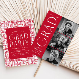 Moderne Eenvoudig Rode Foto GraduPartij 3 Kaart