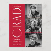 Moderne Eenvoudig Rode Foto GraduPartij 3 Uitnodiging Briefkaart (Voorkant)