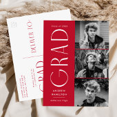 Moderne Eenvoudig Rode Foto GraduPartij 3 Uitnodiging Briefkaart