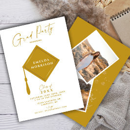 Moderne Eenvoudige 2 Foto Gouden Afstudeerfeest  Kaart
