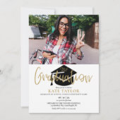 Moderne Eenvoudige 2 Foto Gouden Script Afstudeerf Kaart (Voorkant)