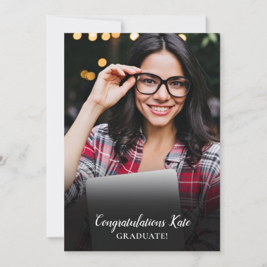 Moderne Eenvoudige 2 Foto Gouden Script Afstudeerf Kaart (Achterkant)