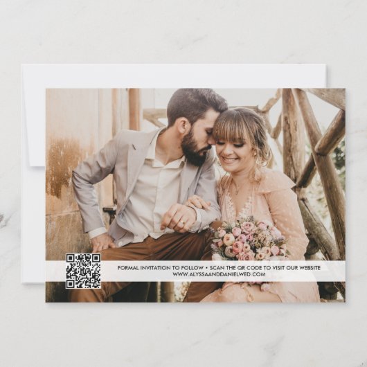 Moderne Eenvoudige 2 foto QR code bruiloft website Kaart (Achterkant)