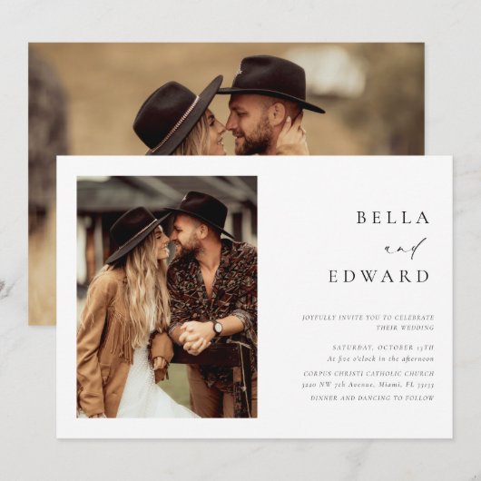 Moderne Eenvoudige 2 Foto's Elegante Huwelijksuitn Kaart (Voorkant / Achterkant)