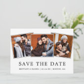 Moderne, eenvoudige 3 foto bespaart de datum save the date (Staand voorkant)