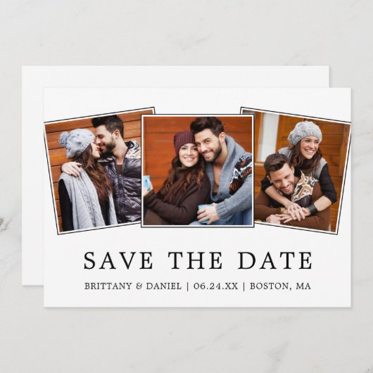 Moderne, eenvoudige 3 foto bespaart de datum save the date (Voorkant / Achterkant)