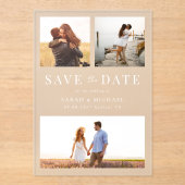 Moderne Eenvoudige 3 Foto Collage Trouwen Acryl Uitnodigingen (Voorkant)