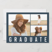 Moderne, eenvoudige 3 foto's afstuderen eenvoudig  aankondiging (Voorkant)