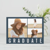 Moderne, eenvoudige 3 foto's afstuderen eenvoudig  aankondiging (Staand voorkant)