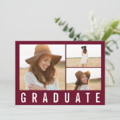 Moderne, eenvoudige 3 foto's afstuderen simpele sc aankondiging (Staand voorkant)