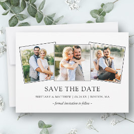Moderne, eenvoudige 3 foto's met minimalistische f save the date