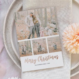 Moderne Eenvoudige 4 Foto Kerstvakantie Folie Feestdagenkaart