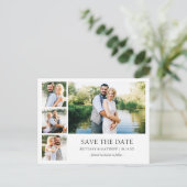 Moderne, eenvoudige 4 foto Opslaan datum Briefkaart (Staand voorkant)