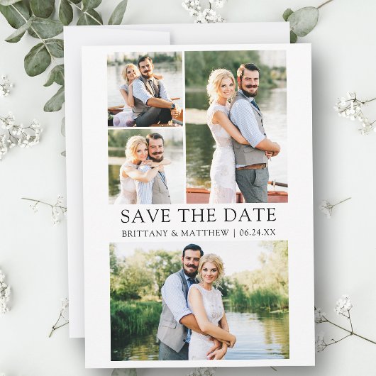 Moderne, eenvoudige 4 foto's met minimalistische f save the date