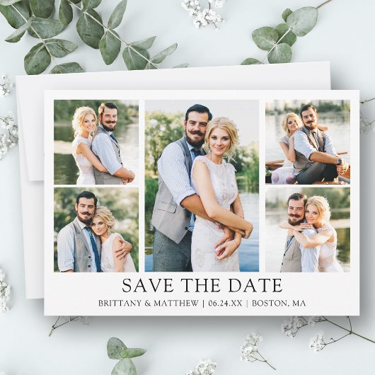 Moderne, eenvoudige 5 foto's met minimalistische f save the date