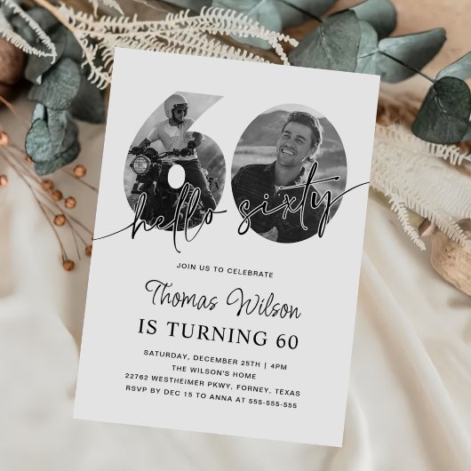 Moderne Eenvoudige 60e Verjaardag Foto Kaart