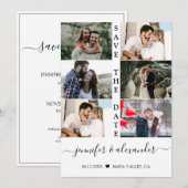 Moderne Eenvoudige 6 Foto Collage Typografie Trouw Save The Date (Voorkant / Achterkant)