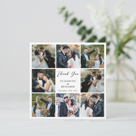 Moderne Eenvoudige 8 Fotocollage Gepersonaliseerde Bedankkaart (Staand voorkant)