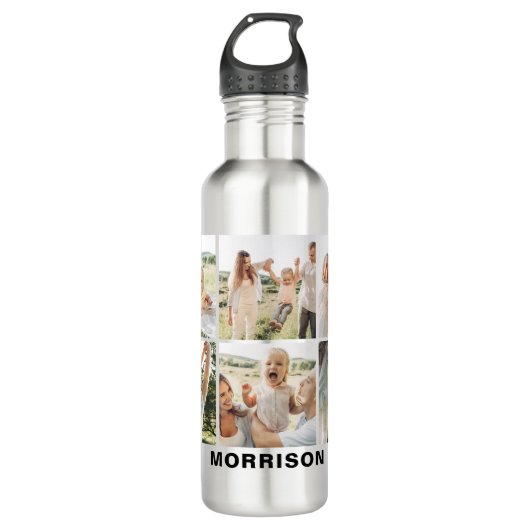 Moderne Eenvoudige Aangepaste 6 Fotocollage Waterfles (Voorkant)