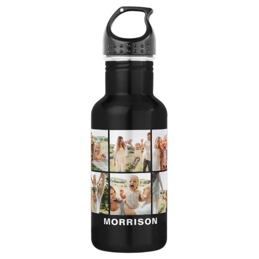 Moderne Eenvoudige Aangepaste 6 Fotocollage Waterfles (Voorkant)