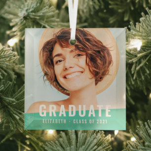 Moderne, eenvoudige aangepaste afbeelding Afstuder Glas Ornament