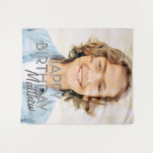 Moderne Eenvoudige Aangepaste Foto Verjaardagsgroe Wandkleed (Voorkant (horizontaal))