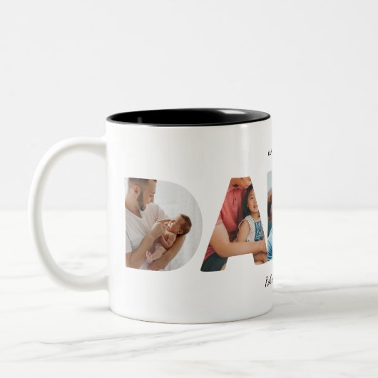 Moderne Eenvoudige Aangepaste Fotocollage DADDY Sc Tweekleurige Koffiemok (Links)