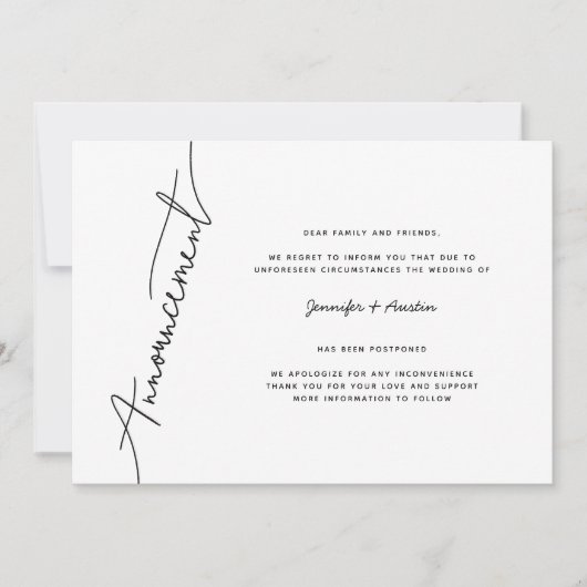 Moderne eenvoudige aankondiging van uitstellen van (Voorkant)