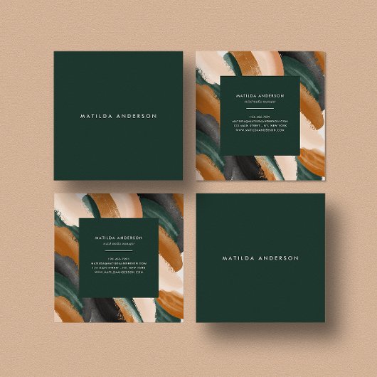 Moderne eenvoudige abstracte groene terracotta vierkante visitekaartje