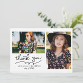 Moderne Eenvoudige Afstuderen Dank u twee foto's Bedankkaart (Staand voorkant)