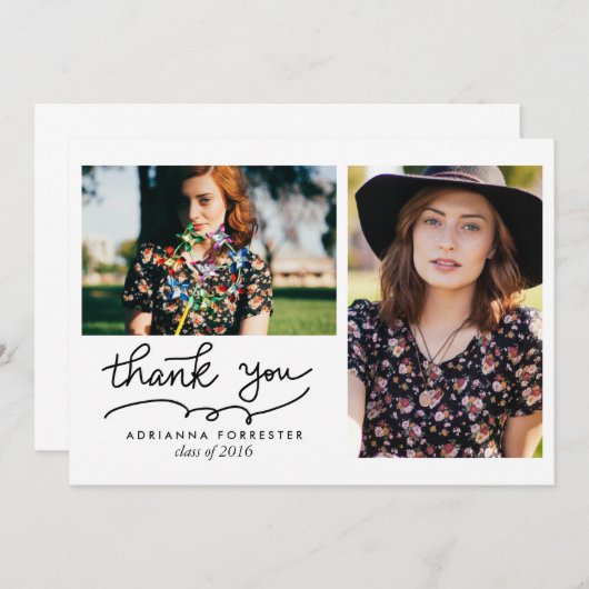 Moderne Eenvoudige Afstuderen Dank u twee foto's Bedankkaart (Voorkant / Achterkant)
