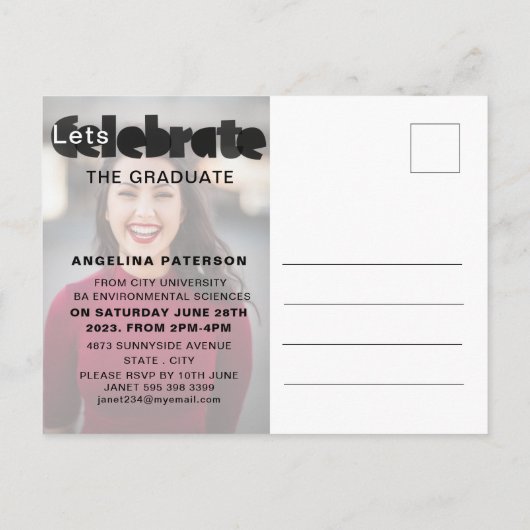 Moderne Eenvoudige Afstuderen Foto Roze Goud Uitnodiging Briefkaart (Achterkant)