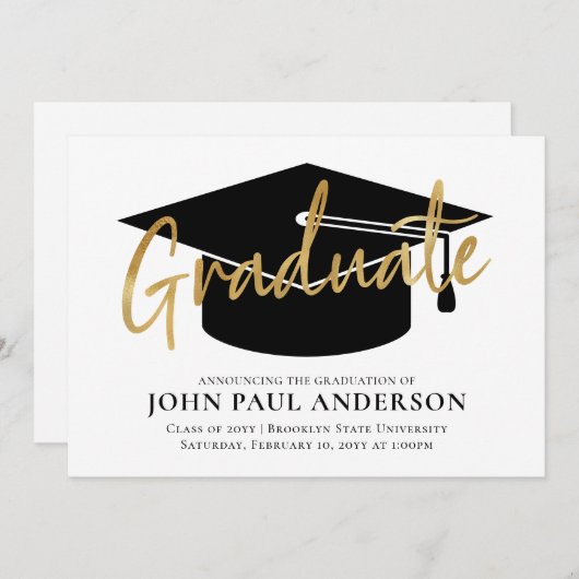 Moderne, eenvoudige, Afstuderen Gold Afstudeerder  Aankondiging (Voorkant / Achterkant)
