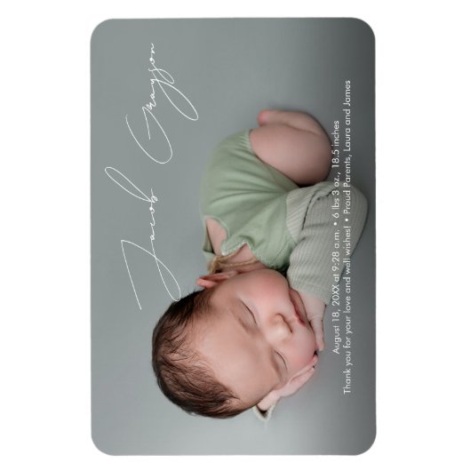 Moderne Eenvoudige Baby Boy Naam Script Foto Geboo Magneet (Verticaal)