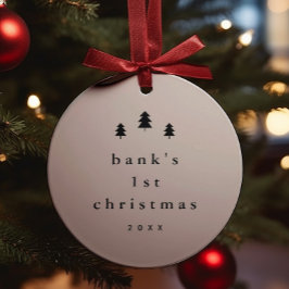 Moderne eenvoudige Baby eerste kerstboomfoto Keramisch Ornament