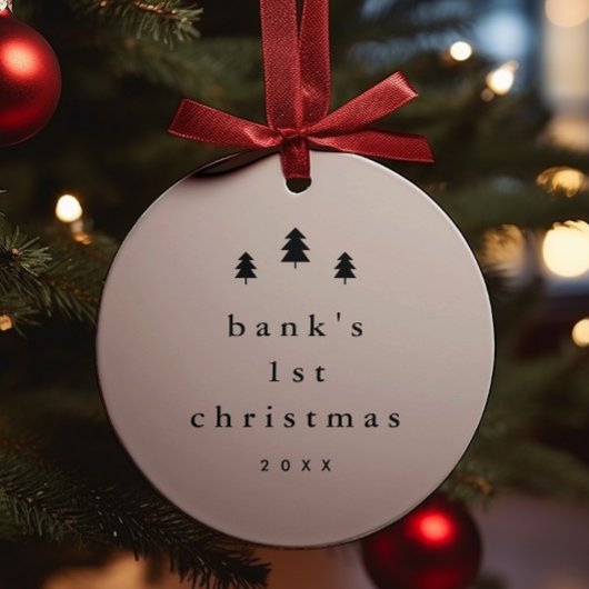 Moderne eenvoudige Baby eerste kerstboomfoto Keramisch Ornament