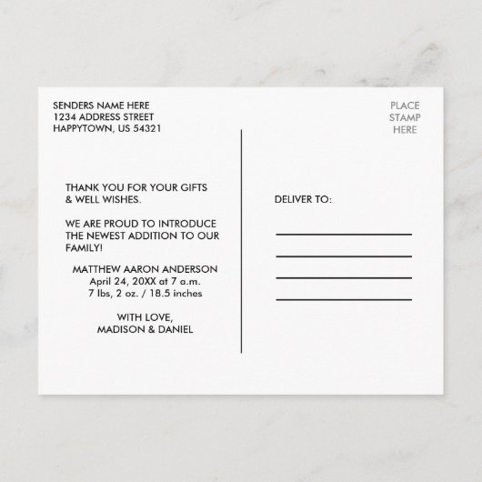 Moderne, eenvoudige Baby en Bedankt Briefkaart (Achterkant)