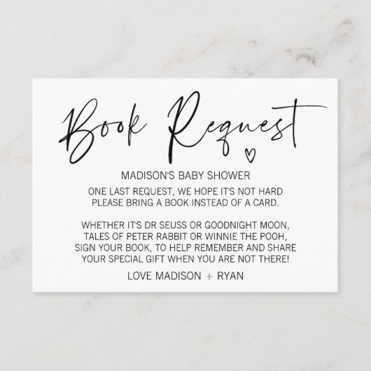 Moderne eenvoudige Baby shower Book Request Card-h Informatiekaartje (Voorkant)