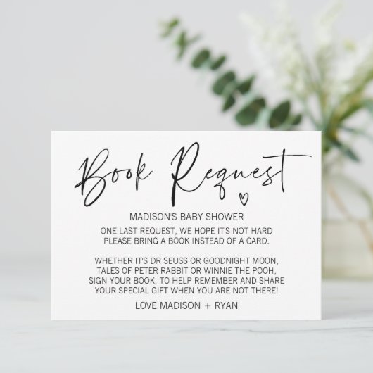 Moderne eenvoudige Baby shower Book Request Card-h Informatiekaartje (Staand voorkant)