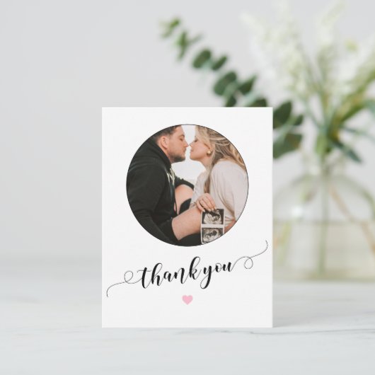 Moderne eenvoudige baby shower foto dank u kaarten (Staand voorkant)