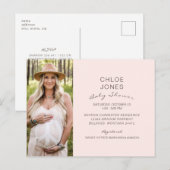 Moderne Eenvoudige Baby Shower Foto Roze Champagne Uitnodiging Briefkaart (Voorkant / Achterkant)