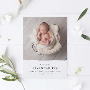 Moderne Eenvoudige Babyfoto Geboorte Aankondiging