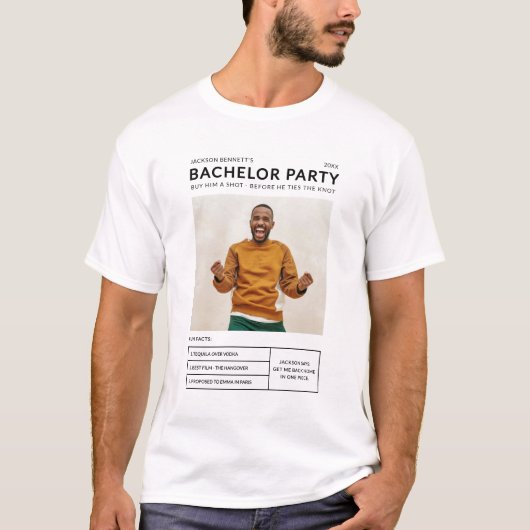 Moderne Eenvoudige Bachelorparty Foto Fun Feiten T-shirt (Voorkant)